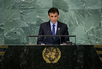 محمد الحسن سال 2022 میں یو این جنرل اسمبلی سے سلطنت اومان کے مستقل مندوب کے طور پر خطاب کر رہے ہیں۔