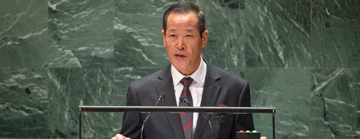 Ambassador Kim Song of the Democratic People's Republic of Korea addresses the general debate of the General Assembly’s 78th session.