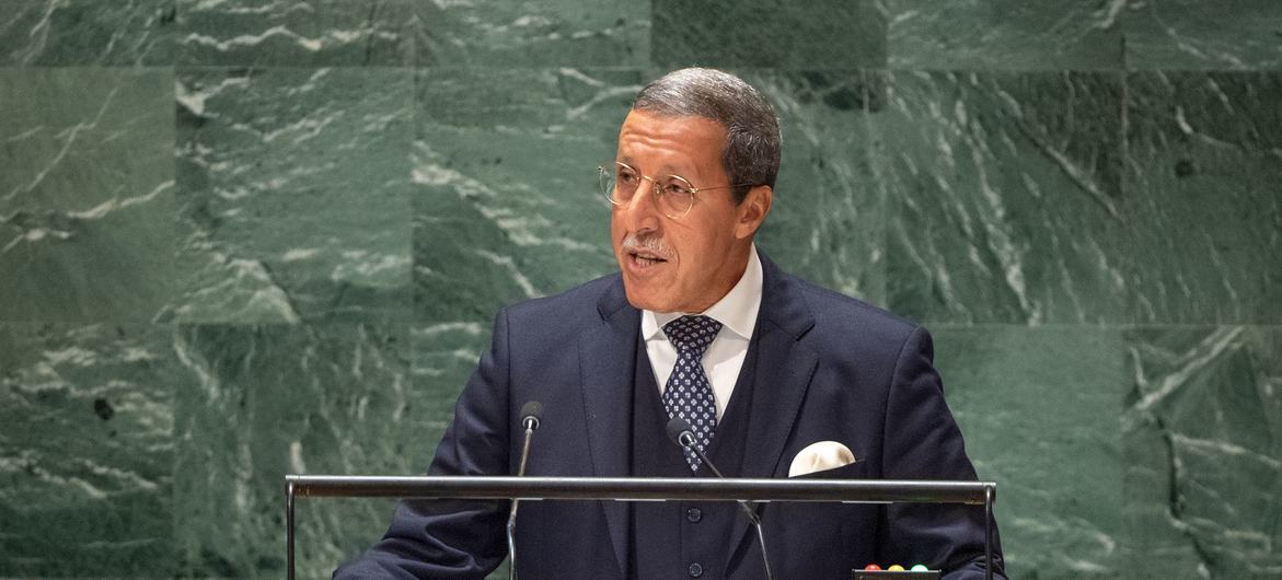 السفير عمر هلال، المندوب الدائم للمملكة المغربية لدى الأمم المتحدة يلقي كلمة بلاده أمام المناقشة السنوية للجمعية العامة للأمم المتحدة.