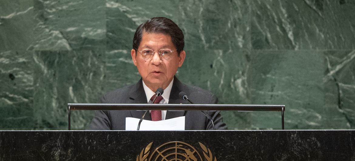 El Ministro de Asuntos Exteriores de Nicaragua, Denis Ronaldo Moncada Colindres, interviene en el debate general del 78º periodo de sesiones de la Asamblea General.