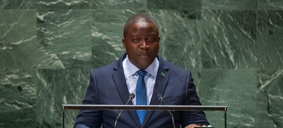 Waziri wa Mambo ya nje na uhusiano wa kimataifa wa Zambia Stanley Kakubo akihutubia katika Mjadala Mkuu wa Baraza Kuu la Umoja wa Mataifa UNGA78 jijini New York Marekani.