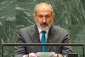 Премьер-министр Армении Никол Пашинян выступает на общих дебатах Генассамблеи ООН.