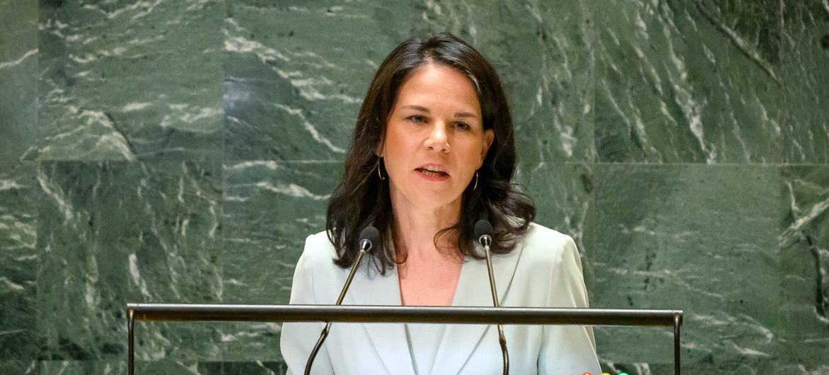 A ministra das Relações Exteriores da Alemanha, Annalena Baerbock, discursa no debate geral da septuagésima nona sessão da Assembleia Geral (Arquivo)
