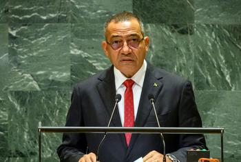 O presidente Carlos Manuel Vila Nova, de São Tomé e Príncipe, discursa no debate geral da 79ª sessão da Assembleia Geral das Nações Unidas