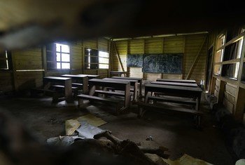 Une classe abandonnée dans une école primaire dans la région Sud-Ouest du Cameroun. L'école francophone financée par le gouvernement a fermé ses portes après avoir reçu des menaces directes de groupes armés.