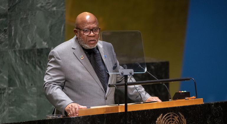 General Assembly President Dennis Francis addresses the resumed 10th Emergency Special Session meeting on the situation in the Occupied Palestinian Territory.