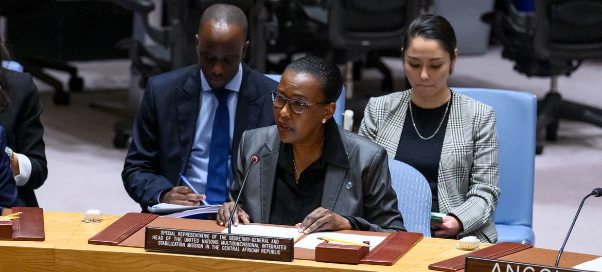 Valentine Rugwabiza, Special Representative of the Secretary-General in the Central African Republic, briefs the Security Council meeting on the situation in the country.