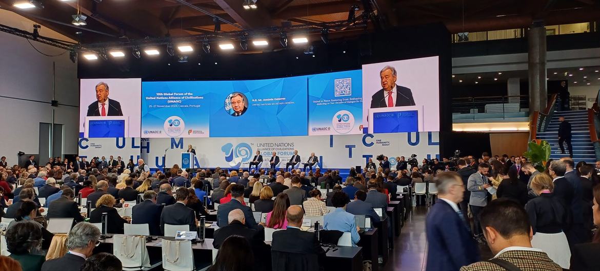 UN Secretary-General António Guterres delivers remarks to the High-level Ministerial Meeting of the United Nations Alliance of Civilizations Group of Friends, in Cascais, Portugal.