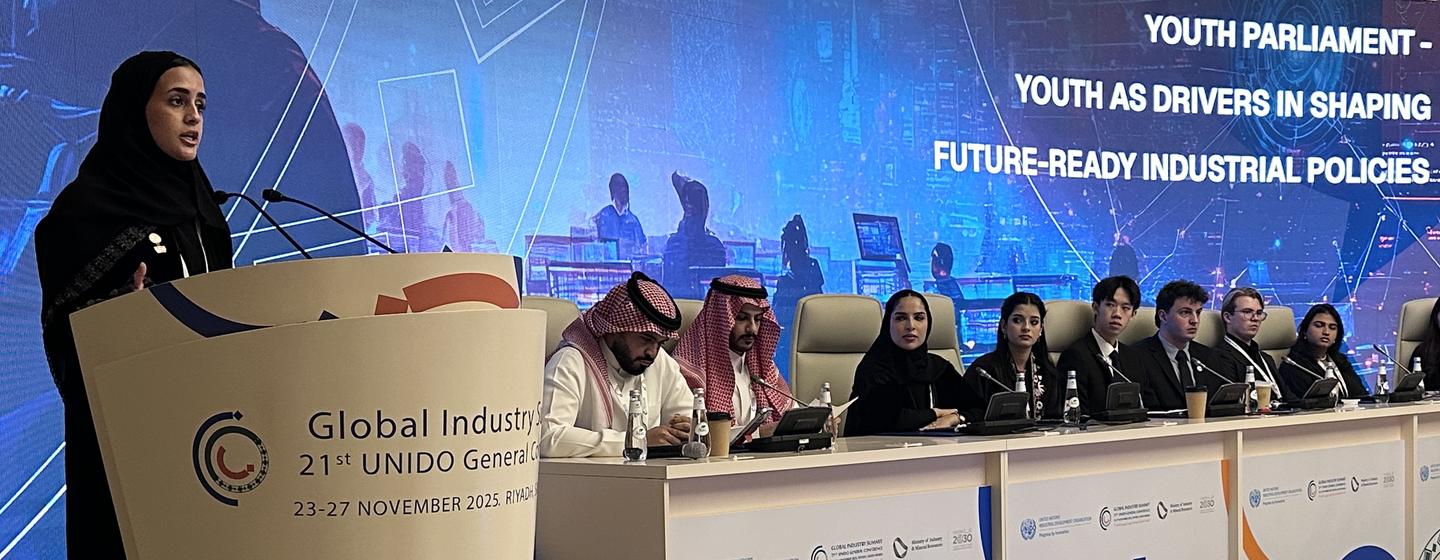 Youth Parliament panel at the 21st UNIDO General Conference in Riyadh, Saudi Arabia.
