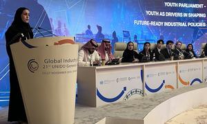 Youth Parliament panel at the 21st UNIDO General Conference in Riyadh, Saudi Arabia.