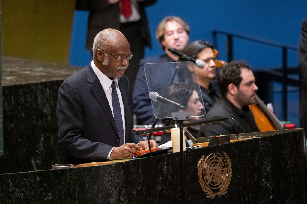 The President of the United Nations General Assembly, Felmon Yang, while delivering his speech at the event held at the United Nations on the international day to commemorate the Holocaust victims.