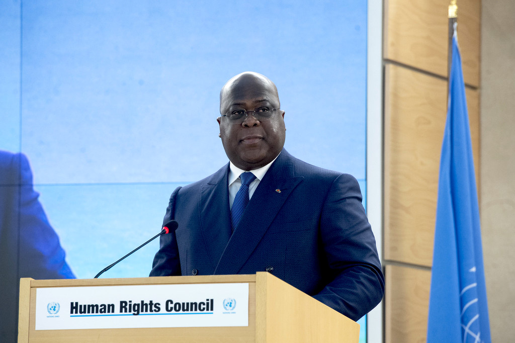 Félix-Antoine Tshisekedi Tshilombo, Président de la République démocratique du Congo s'adresse à la 52e session ordinaire du Conseil des droits de l'homme, Genève.