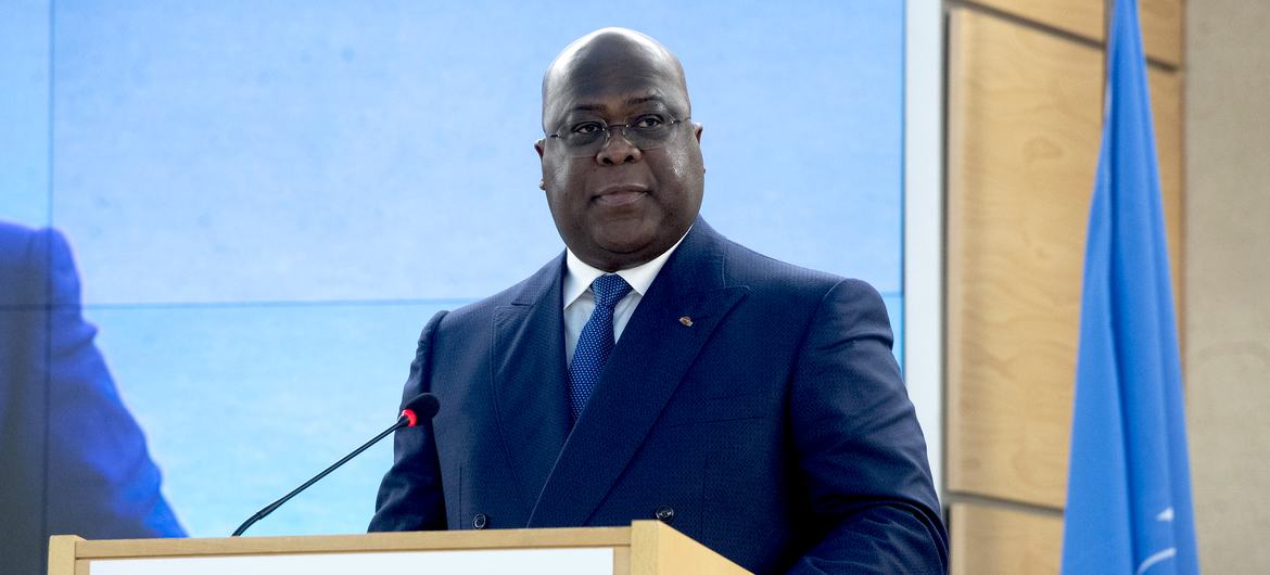 Félix-Antoine Tshisekedi Tshilombo, Président de la République démocratique du Congo s'adresse à la 52e session ordinaire du Conseil des droits de l'homme, Genève.