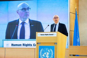 Volker Türk, Haut Commissaire des Nations Unies aux droits de l'homme, s'adressant à la 52ème session du Conseil des droits de l'homme à Genève.