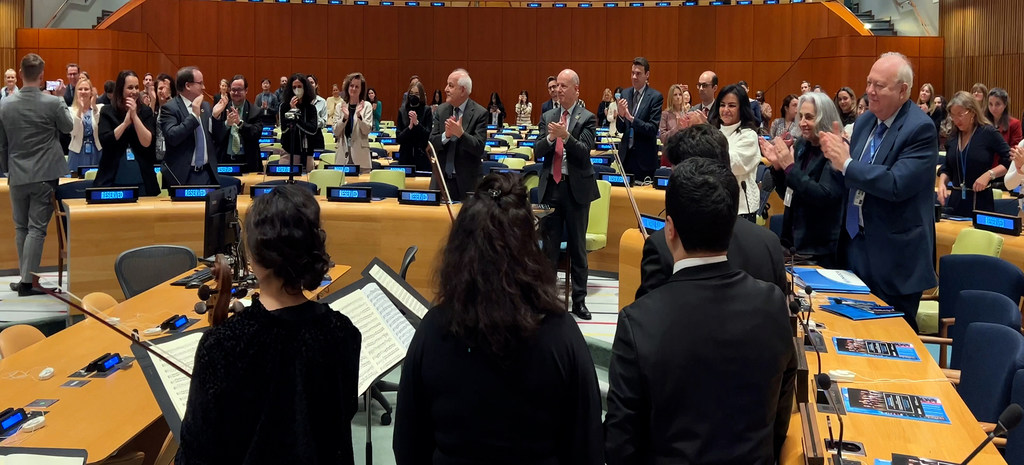 West-East Divan troupe performing at United Nations headquarters in February 2023