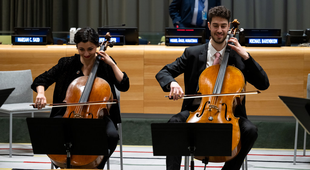 Two cellists from the West-Eastern Divan Ensemble perform at a meeting of the UN Security Council in New York.