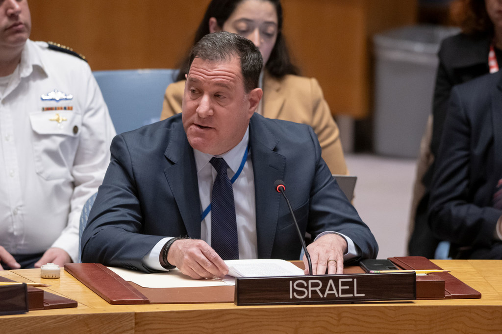 Brett Jonathan Miller, Deputy Permanent Representative of Israel, addresses the UN Security Council  meeting on the protection of civilians in armed conflict.