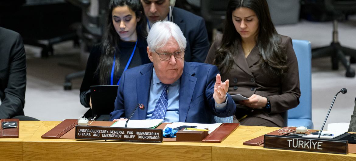 مارٹن گرفتھس نے اس سال فروری میں اقوام متحدہ کی سلامتی کونسل کو مشرق وسطیٰ کے بحران پر اپنی رپورٹ پیش کی تھی۔