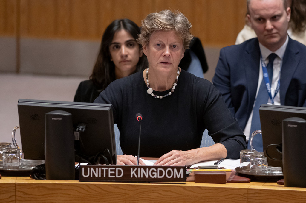 Ambassador Barbara Woodward of the United Kingdom addresses the Security Council  meeting on the protection of civilians in armed conflict.
