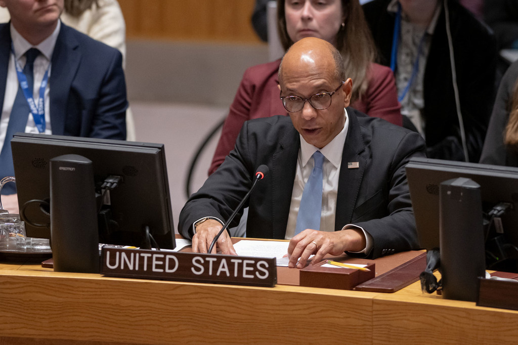 Deputy Permanent Representative Robert A. Wood of the United States addresses the UN Security Council  meeting on the protection of civilians in armed conflict.