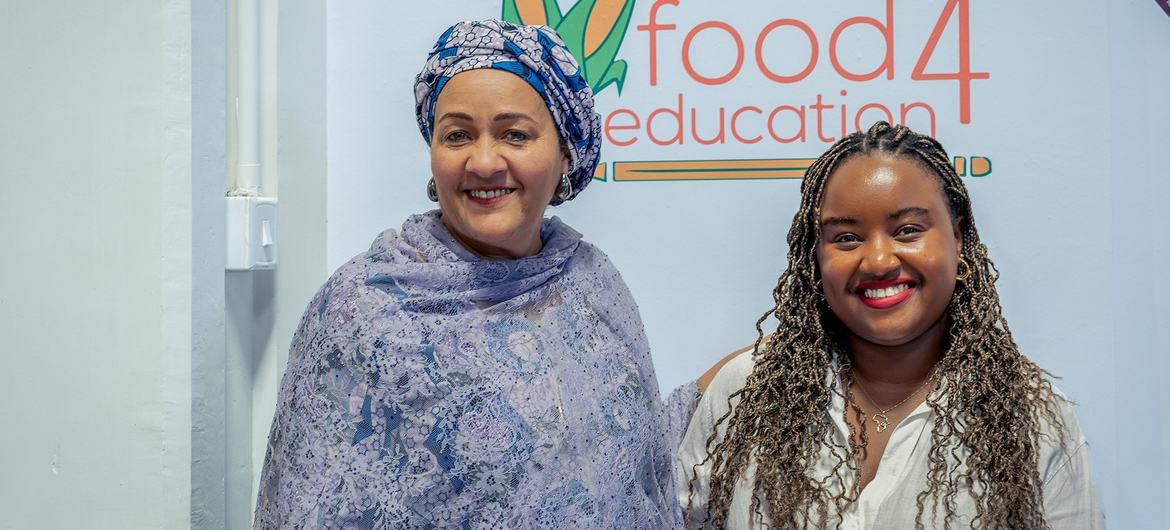 Em Nairóbi, Amina Mohammed visitou a Giga Kitchen, uma iniciativa da organização Food4Education ou Comida para Educação da ativista Wawira Nijru