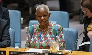 Bintou Keita, Special Representative of the Secretary-General in DR Congo and Head of the UN Organization Stabilization Mission in DR Congo, briefs the Security Council meeting on the situation in DR Congo.