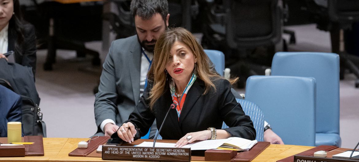 Caroline Ziadeh, Special Representative of the Secretary-General and Head of the UN Interim Administration Mission in Kosovo, briefs members of the Security Council.
