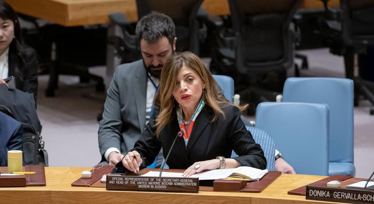 Глава Миссии ООН в Косово (МООНК) Каролина Зиаде в Совете Безопасности ООН. 