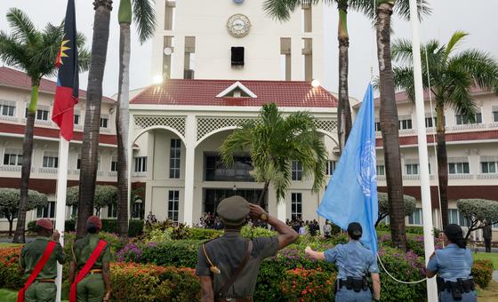 A view of the flag-raising ceremony, ahead of the fourth International Conference on Small Island Developing States (SIDS4).