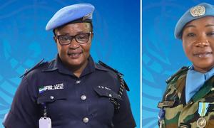 2024 UN Woman Police Officer of the Year Award, Chief Superintendent of Police Zainab Gbla (left) and  2024 UN Military Gender Advocate of the Year Award, Squadron Leader Sharon Mwinsote Syme.