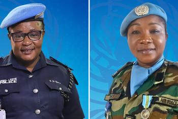 2024 年度联合国杰出女警奖获得者格布拉（左）和 2024 年度联合国杰出军事性别平等倡导人奖获得者西姆（右）。