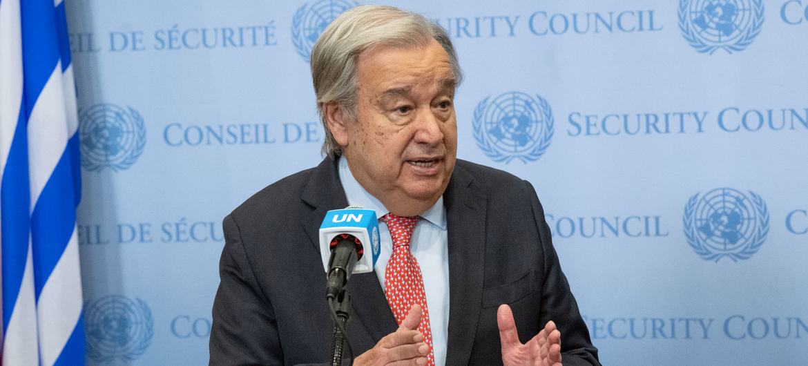 Secretary-General António Guterres speaks to the press at the UN Headquarters, in New York. Secretary-General António Guterres speaks to the press at the UN Headquarters, in New York.