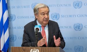 El Secretario General de la ONU, António Guterres, se dirige a la prensa en Nueva York.