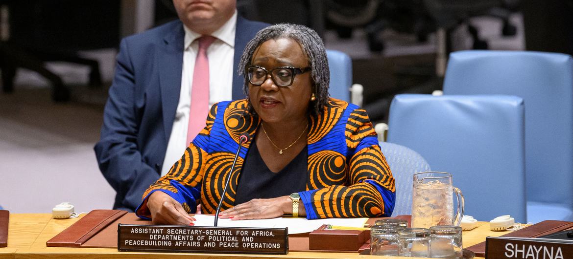 Martha Ama Akyaa Pobee, Assistant Secretary-General for Africa in the UN Department of Political and Peacebuilding Affairs and Peace Operations, briefs the Security Council meeting on the situation in Sudan. Martha Ama Akyaa Pobee, Assistant Secretary-General for Africa in the UN Department of Political and Peacebuilding Affairs and Peace Operations, briefs the Security Council meeting on the situation in Sudan.
