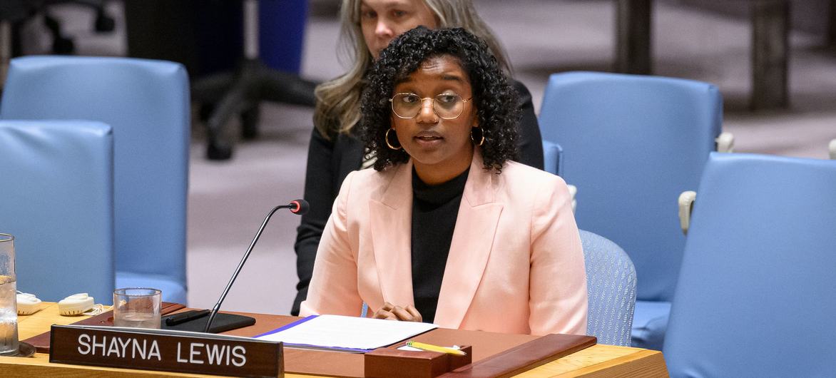 Shayna Lewis, Senior Advisor and Sudan Specialist at Preventing and Ending Mass Atrocities (PAEMA), addresses the Security Council meeting on the situation in Sudan. Shayna Lewis, Senior Advisor and Sudan Specialist at Preventing and Ending Mass Atrocities (PAEMA), addresses the Security Council meeting on the situation in Sudan.