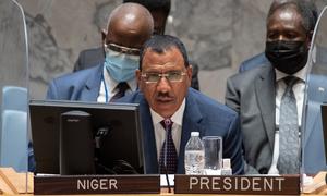 President Mohamed Bazoum of Niger chairs a Security Council meeting on maintenance of international peace and security in September 2021.