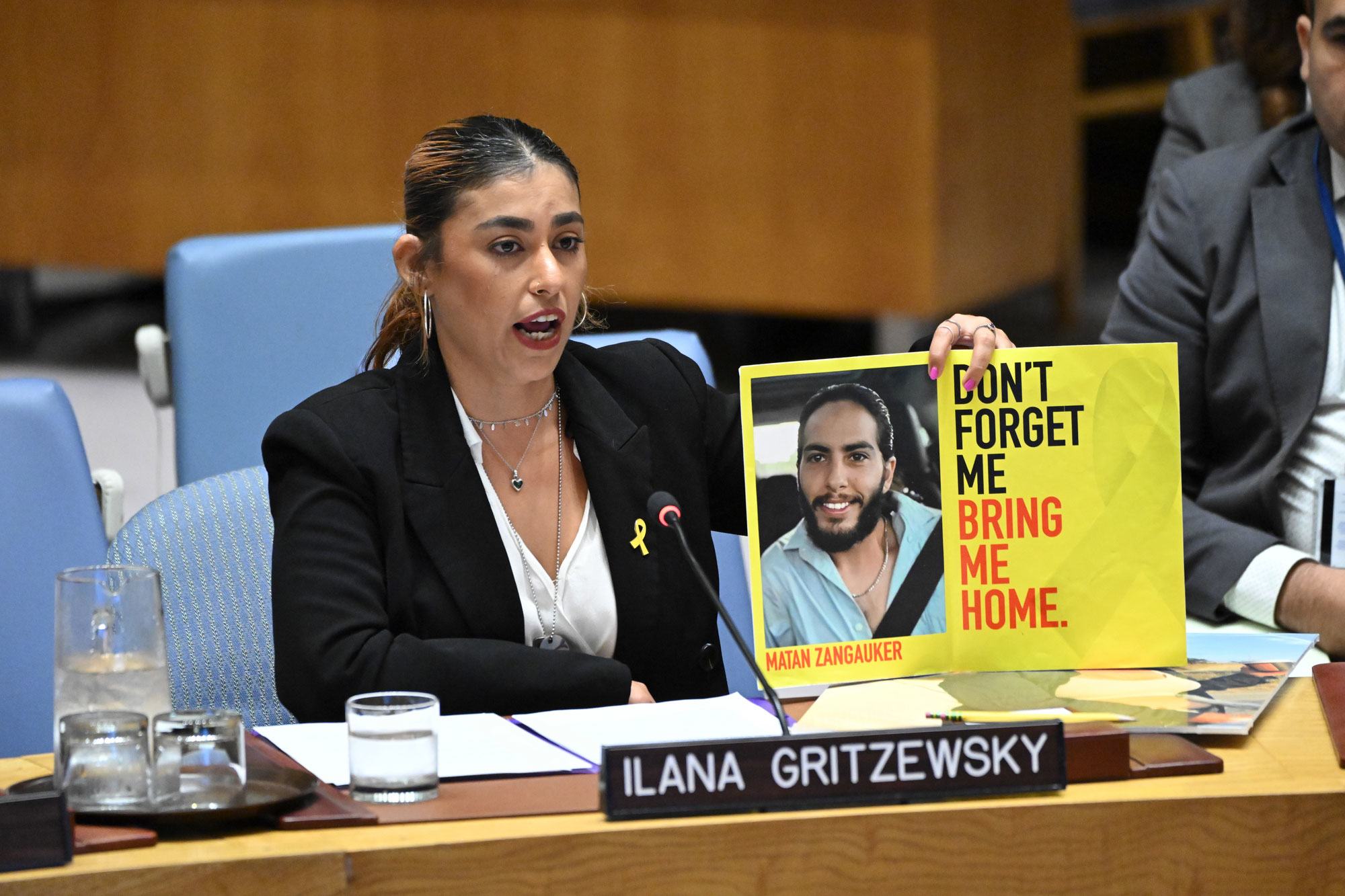 Ilana Gritzewsky, ancienne hôtage du Hamas à Gaza, libérée en mars 2025, au Conseil de sécurité de l'ONU.