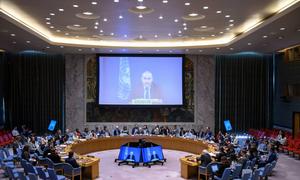 El subcoordinador especial para el Proceso de Paz en Medio Oriente, Ramiz  Alakbarov, informa al Consejo de Seguridad sobre la siutación en Gaza.