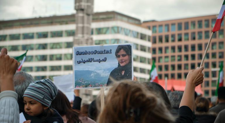 Protesters gather in Stockholm, Sweden, after the death of 22-year-old Mahsa Amini in the custody of Iran's morality police.