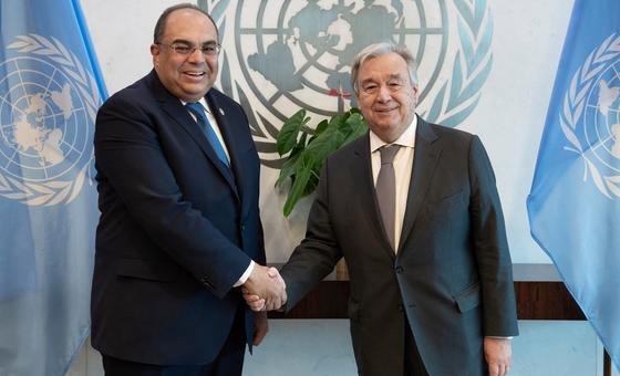(من الأرشيف) الأمين العام أنطونيو غوتيريش يلتقي بالنائب الأول لرئيس مجموعة البنك الدولي محمود محي الدين.