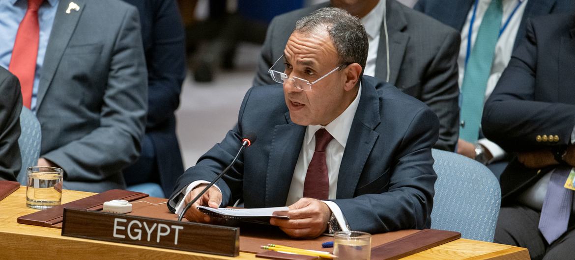 وزير الخارجية المصري بدر عبد العاطي يتحدث في اجتماع مجلس الأمن الدولي حول الوضع في الشرق الأوسط بما فيه القضية الفلسطينية.