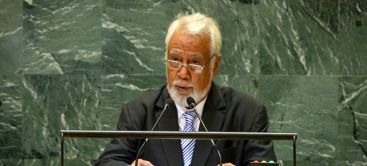 O primeiro-ministro Kay Rala Xanana Gusmão, do Timor Leste, discursa no debate geral da 79a sessão da Assembleia Geral.