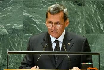 Министр иностранных дел Туркменистана Рашид Мередов на трибуне Генассамблеи.