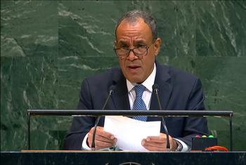 وزير الخارجية المصري، بدر عبد العاطي مقدما كلمة بلاده في المناقشة العامة للجمعية العامة للأمم المتحدة في دورتها الثمانين.
