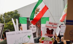 Protesters gather in the US city of Santa Monica, California, after the death of 22-year-old Mahsa Amini in the custody of Iran's morality police.