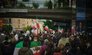 Protesters gather in Stockholm, Sweden, after the death of 22-year-old Mahsa Amini in the custody of Iran's morality police.