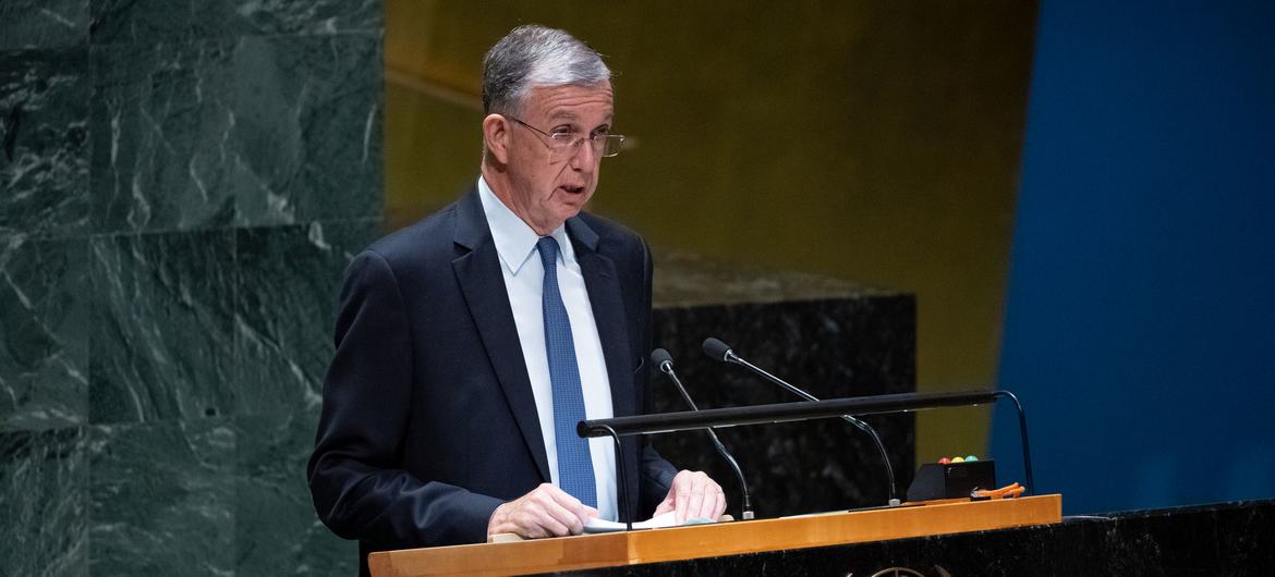 O embaixador Sérgio França Danese, do Brasil, discursa na retomada da 10ª Sessão Especial de Emergência sobre a situação no Território Palestino Ocupado, nas Nações Unidas.