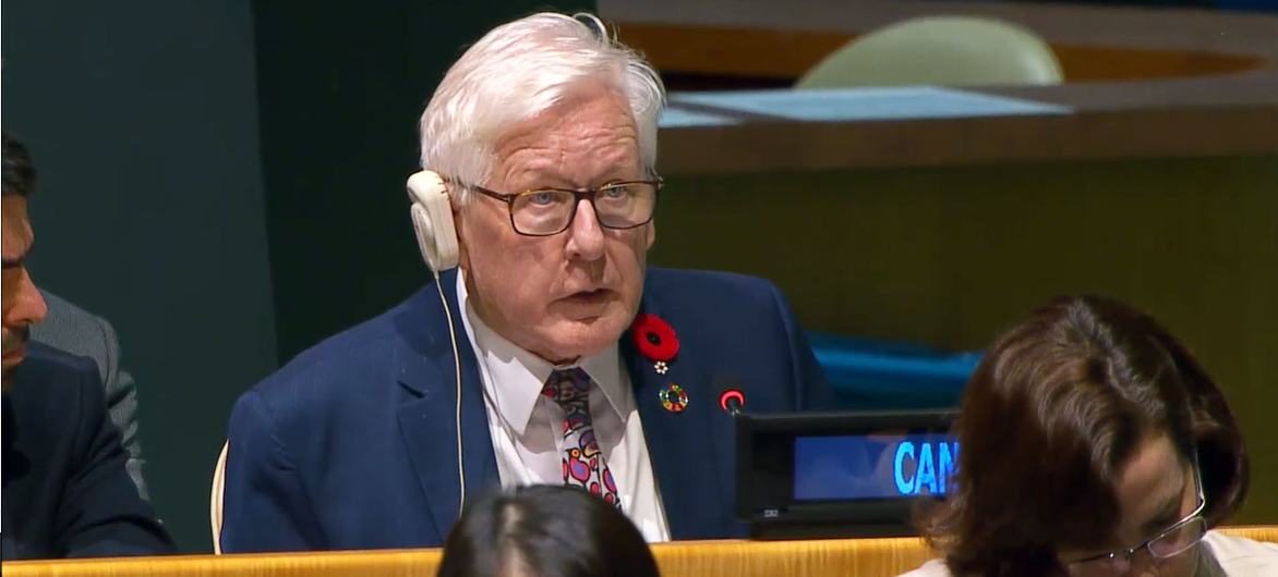Ambassador Bob Rae of Canada speaks ahead of the vote at the resumed 10th Emergency Special Session meeting on the situation in the Occupied Palestinian Territory.