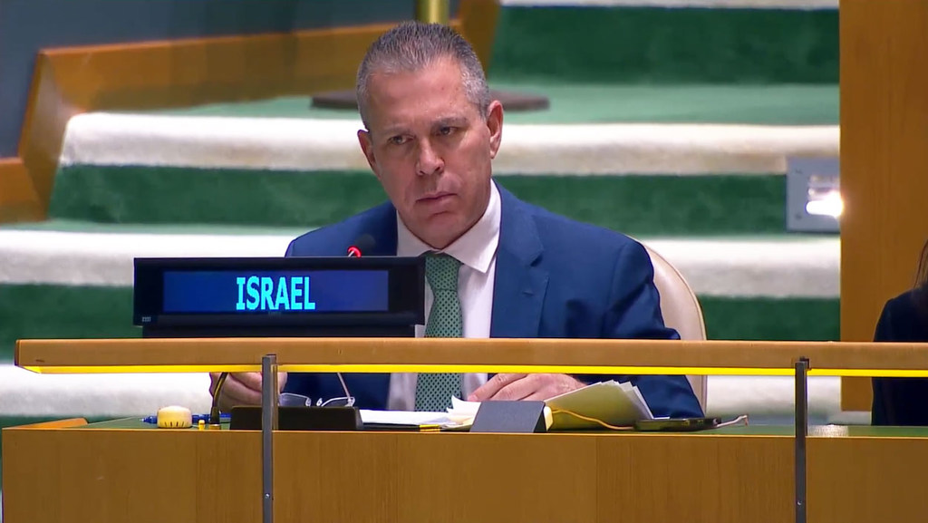 Balozi Gilad Erdan wa Israel akizungumza katika mkutano wa Baraza la Usalama UN mjini New York.
