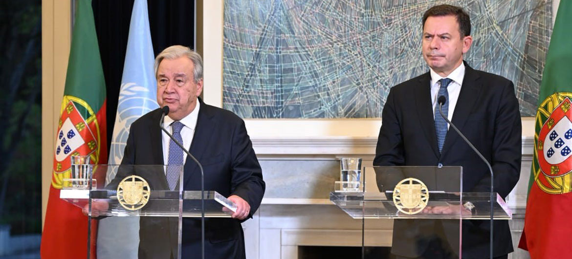 UN Photo/Carlos Porfírio Secretary-General António Guterres (left) and Prime Minister Luís Montenegro of Portugal speak to reporters following the conclusion of the 10th Global Forum of the United Nations Alliance of Civilizations.